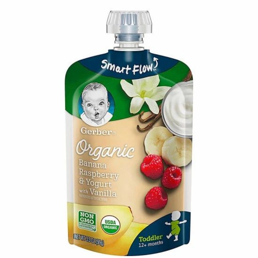 Nursing & Feeding * | Gerber 3.5 Oz. Organic Smart Flow Toddler Pouch Banana Raspberry And Yogurt With Vanilla No Color