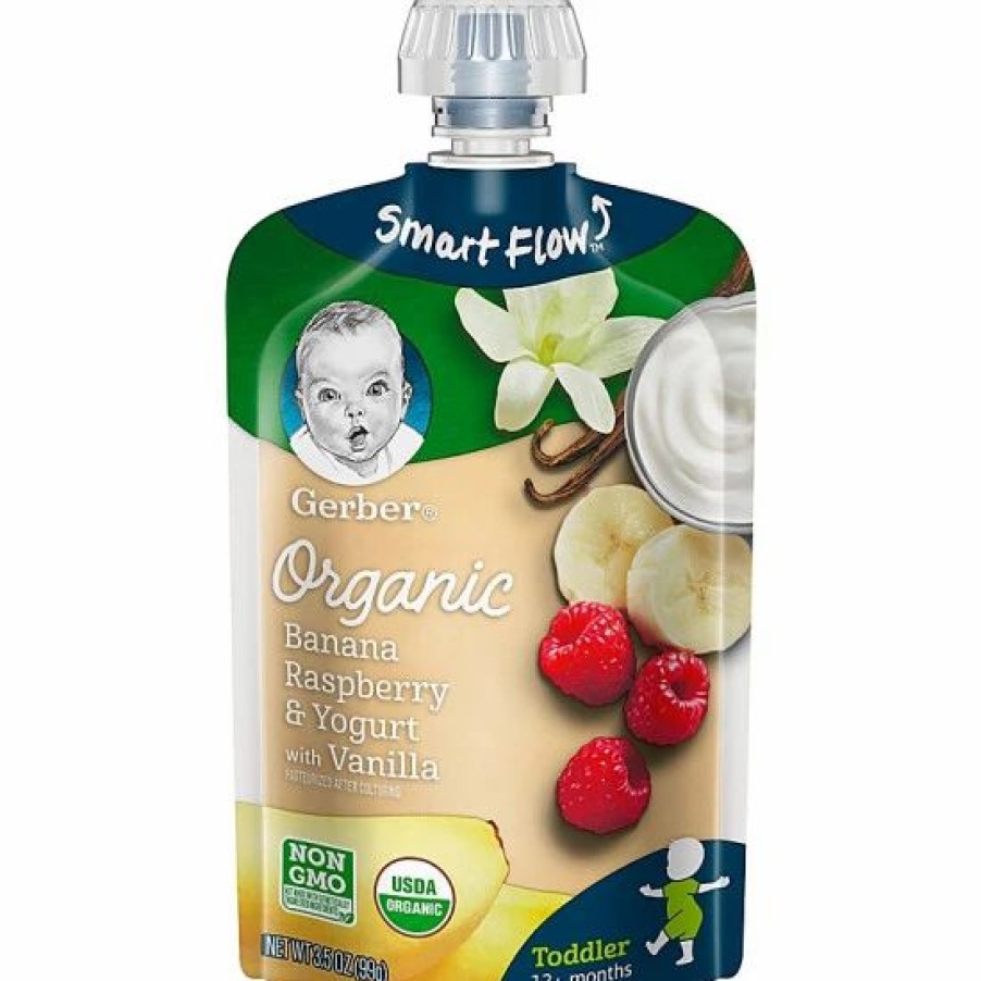 Nursing & Feeding * | Gerber 3.5 Oz. Organic Smart Flow Toddler Pouch Banana Raspberry And Yogurt With Vanilla No Color