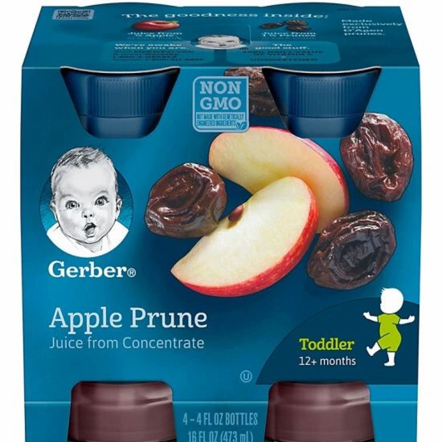 Nursing & Feeding * | Gerber 100% 4 Oz Apple Prune Juice From Concentrate With Added Vitamin C (4-Pack) No Color