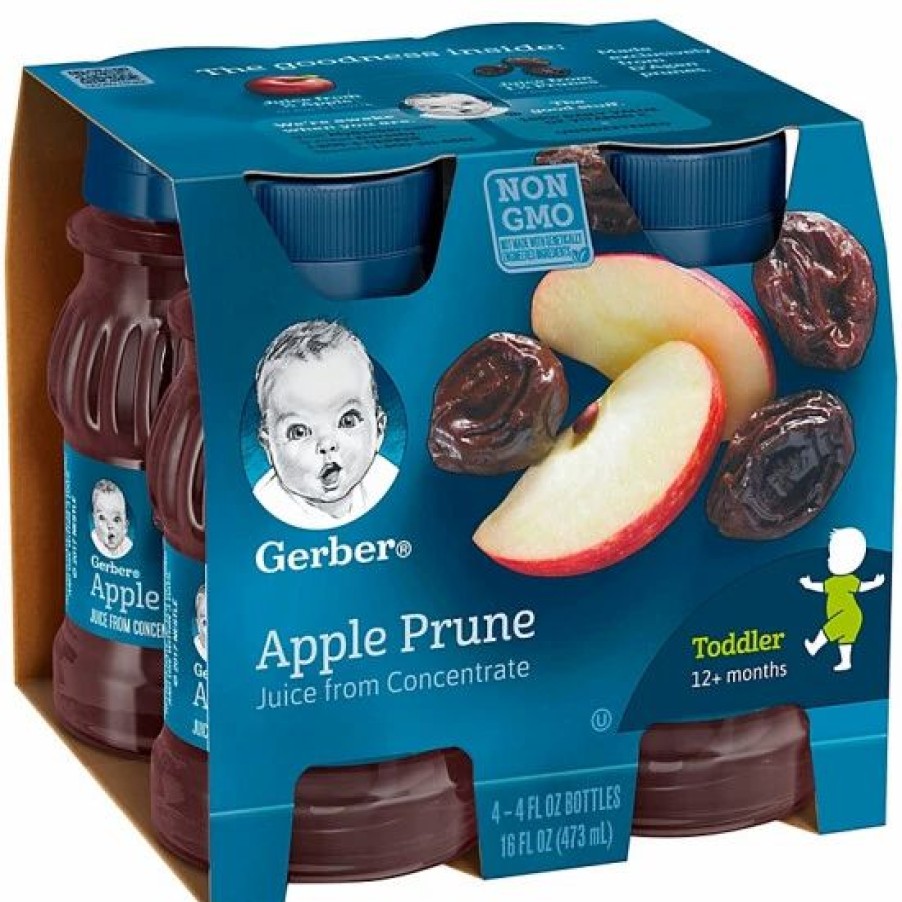 Nursing & Feeding * | Gerber 100% 4 Oz Apple Prune Juice From Concentrate With Added Vitamin C (4-Pack) No Color