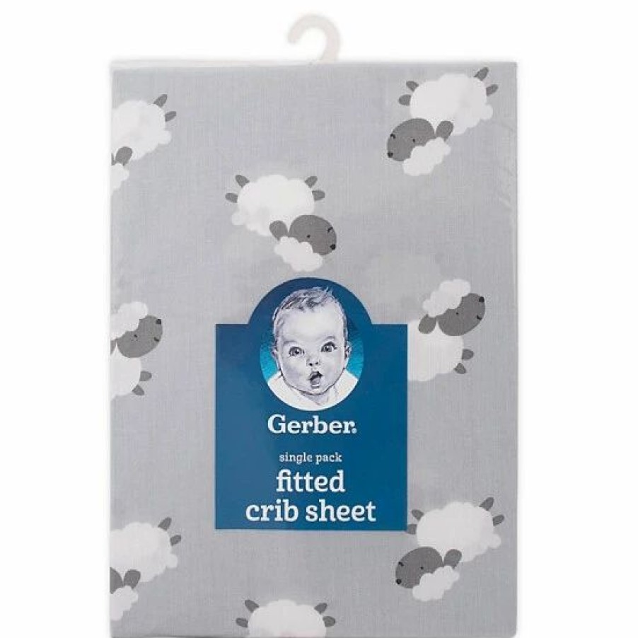 Bedding & Decor * | Gerber Lamb Fitted Crib Sheet In /White Grey