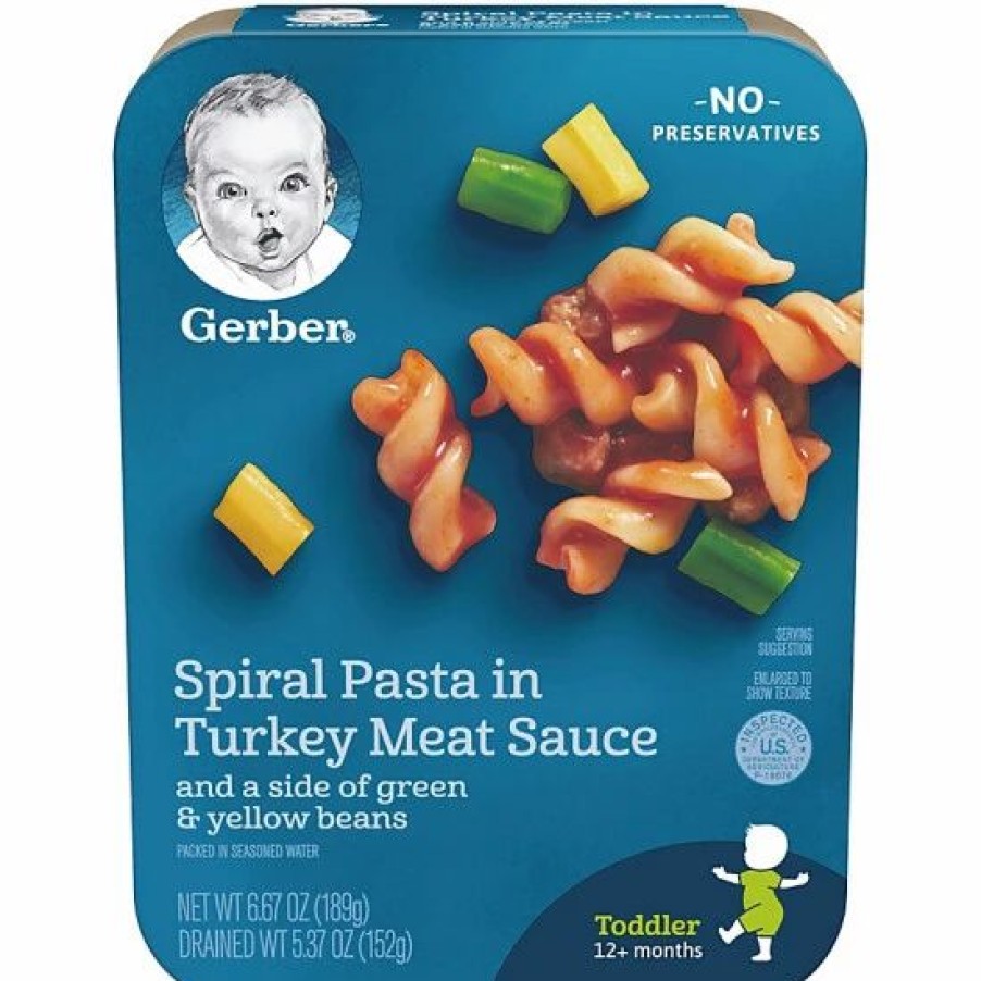 Nursing & Feeding * | Gerber Lil Entrees, Spiral Pasta In Turkey Meat Sauce With Green & Yellow Beans, 6.67 Oz Varies