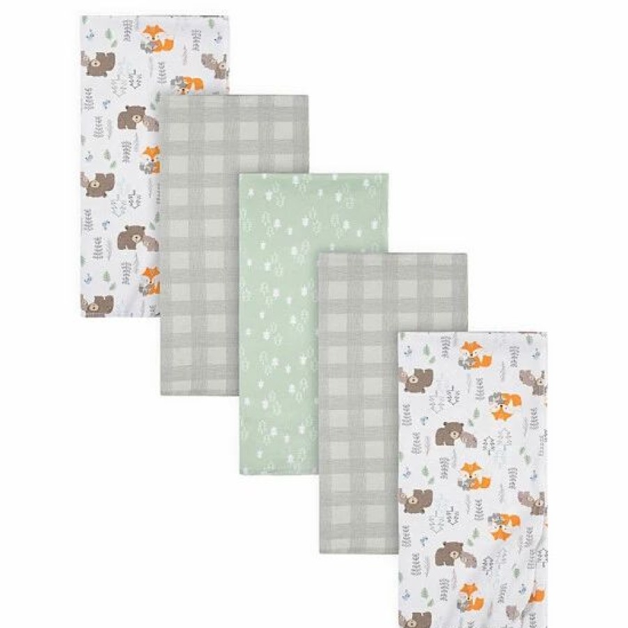 Bedding & Decor * | Gerber 5-Pack Woodland Flannel Receiving Blankets In Grey