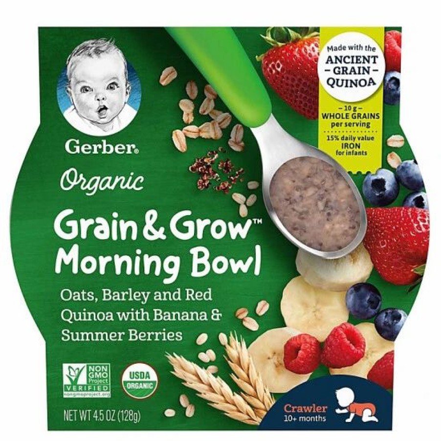 Nursing & Feeding * | Gerber Grain & Grow Morning Bowls, Organic Oats Barley Red Quinoa With Banana And Summer Berries, 4.5 Oz Varies