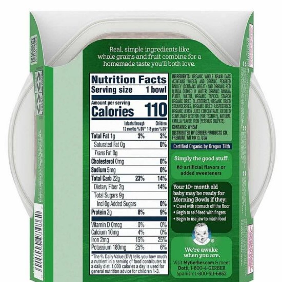 Nursing & Feeding * | Gerber Grain & Grow Morning Bowls, Organic Oats Barley Red Quinoa With Banana And Summer Berries, 4.5 Oz Varies