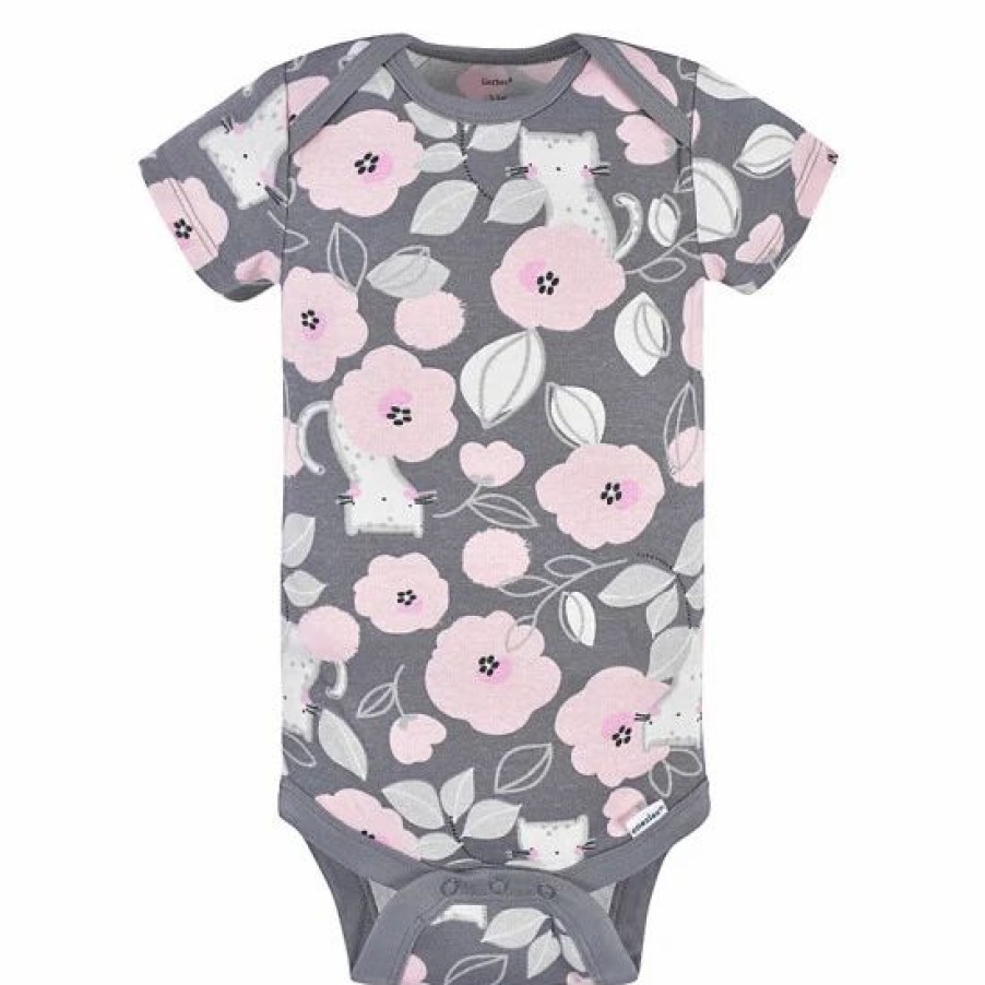 Clothing & Accessories * | Gerber 3-Pack Floral Short Sleeve Onesies Bodysuits In Grey