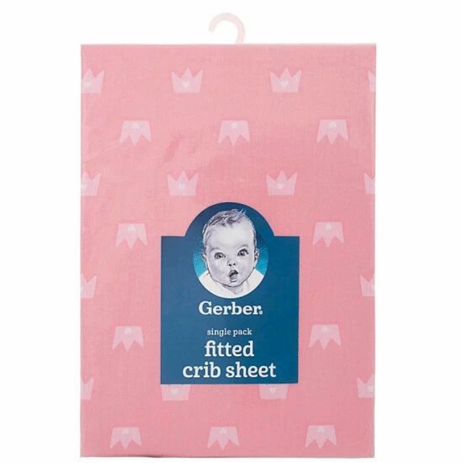 Bedding & Decor * | Gerber Princess Cotton Crown Fitted Crib Sheet In Pink