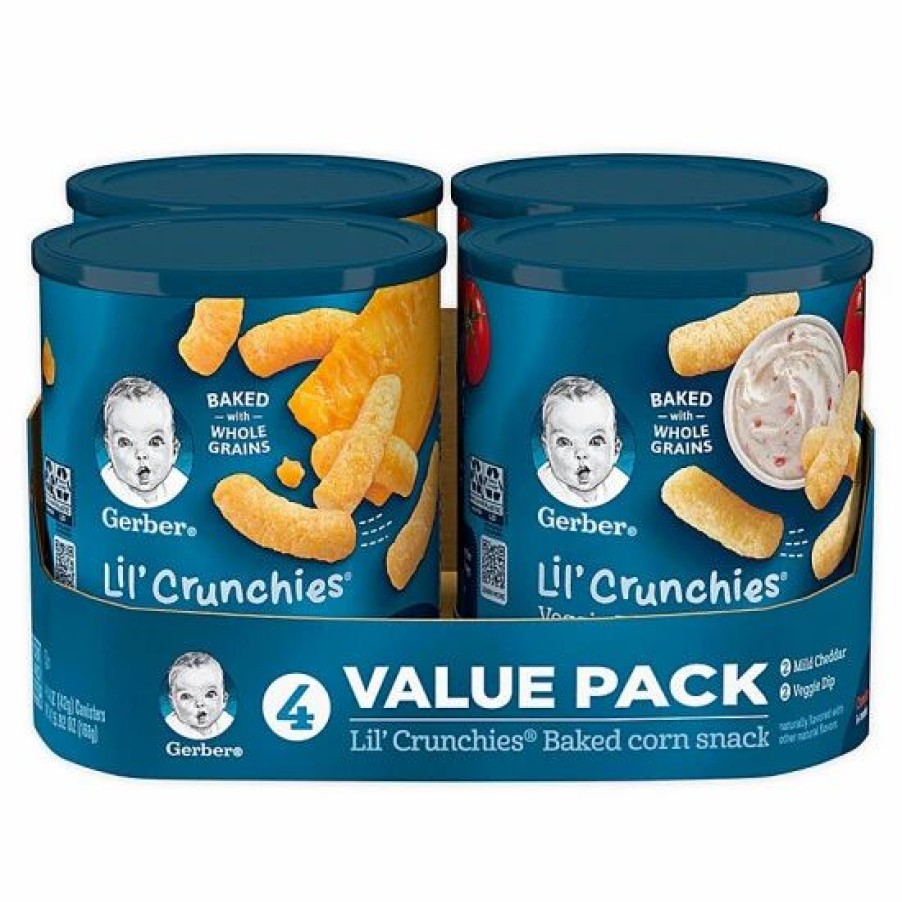 Nursing & Feeding * | Gerber Lil' Crunchies 4-Count Baked Corn Snack Variety Pack In Mild Cheddar And Veggie Dip No Color