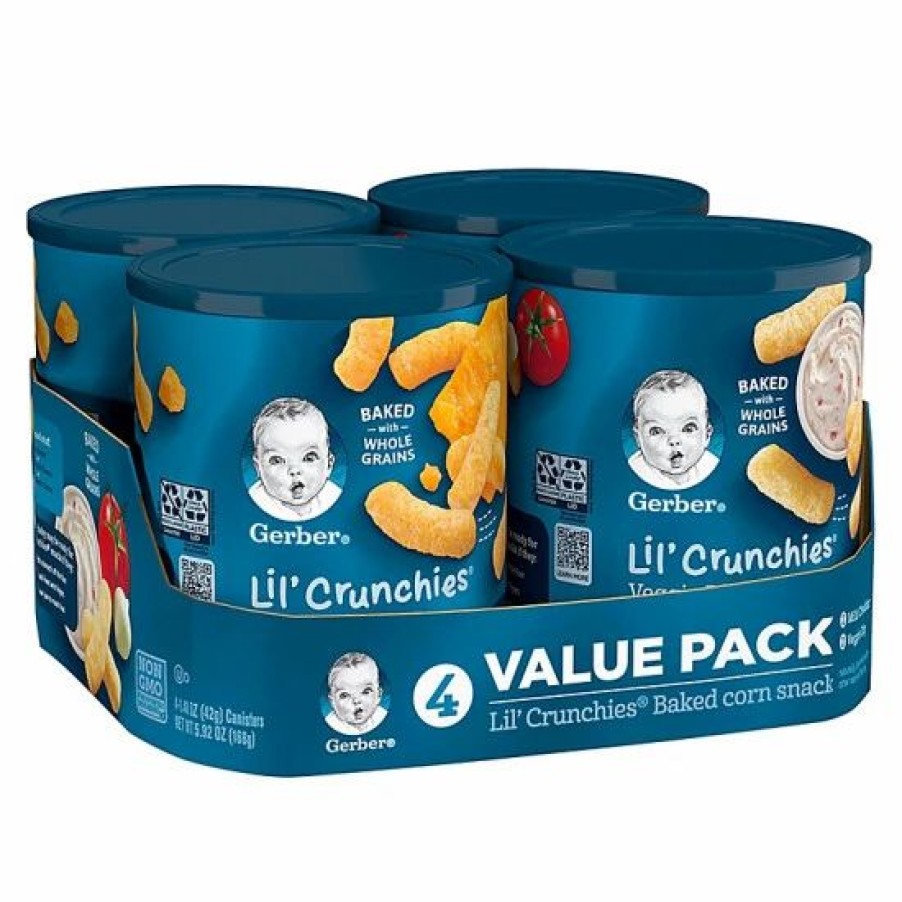 Nursing & Feeding * | Gerber Lil' Crunchies 4-Count Baked Corn Snack Variety Pack In Mild Cheddar And Veggie Dip No Color