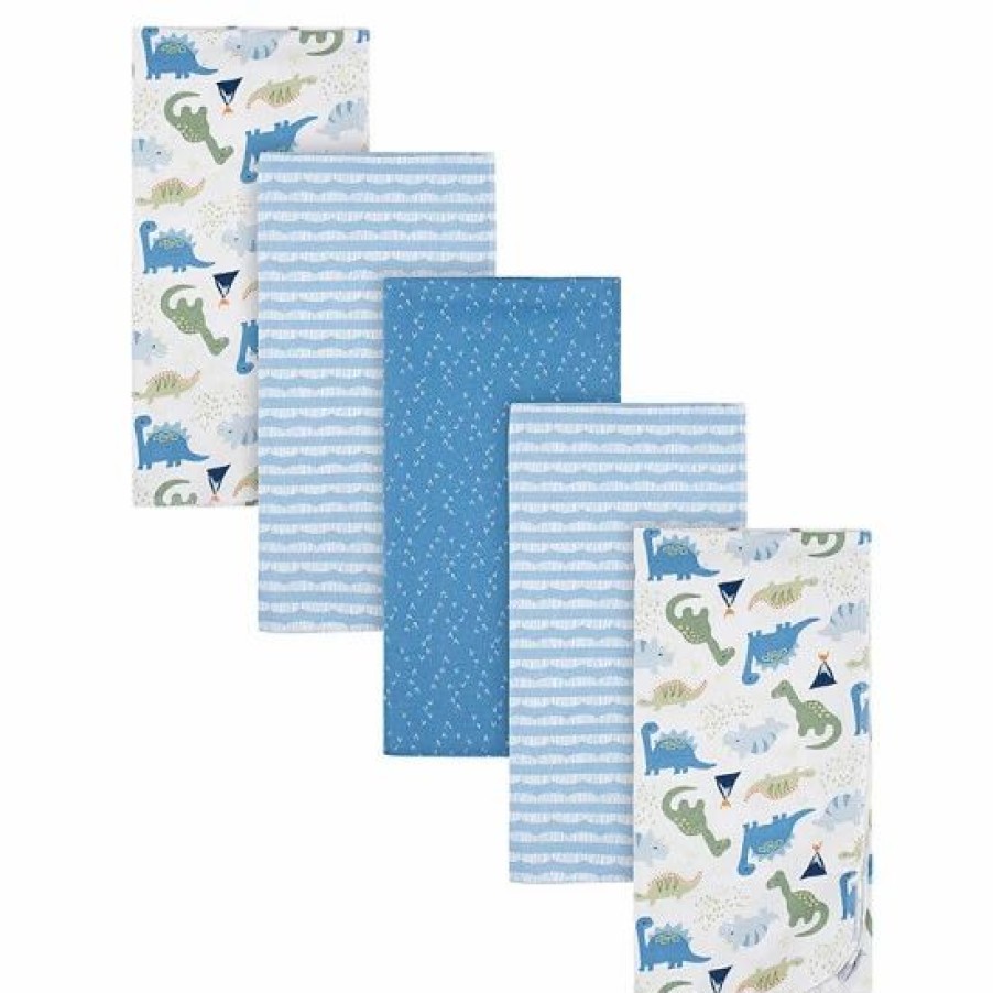 Bedding & Decor * | Gerber 5-Pack Dinosaur Flannel Blankets In Blue