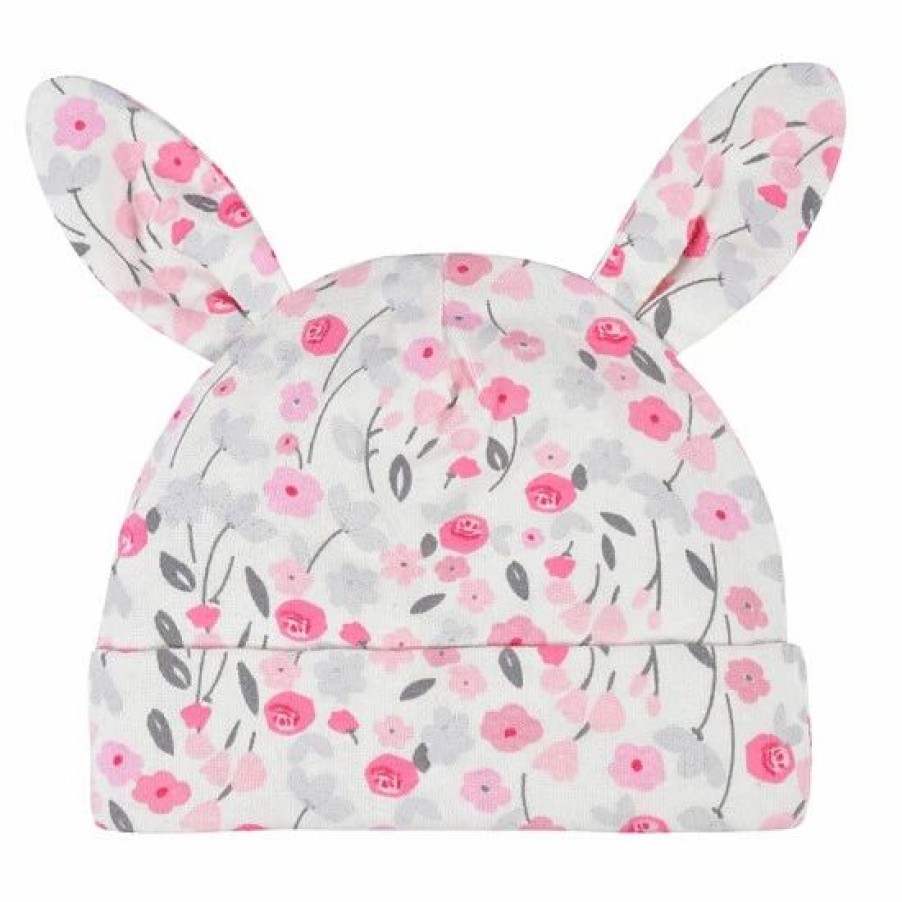 Clothing & Accessories * | Gerber 4-Piece Floral Caps & Mittens Set In Pink