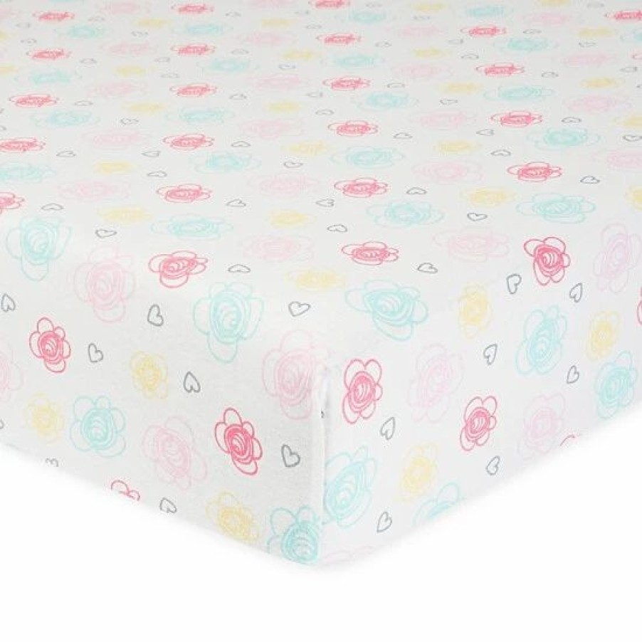 Bedding & Decor * | Gerber Flowers Organic Cotton Fitted Crib Sheet White/Multi