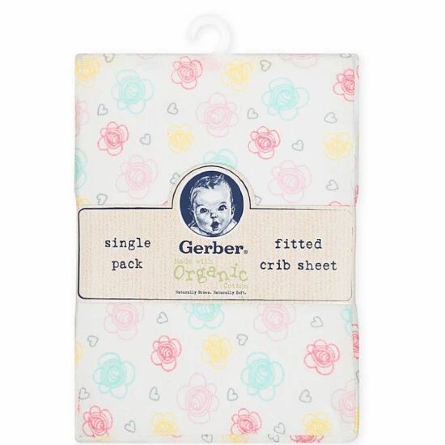 Bedding & Decor * | Gerber Flowers Organic Cotton Fitted Crib Sheet White/Multi