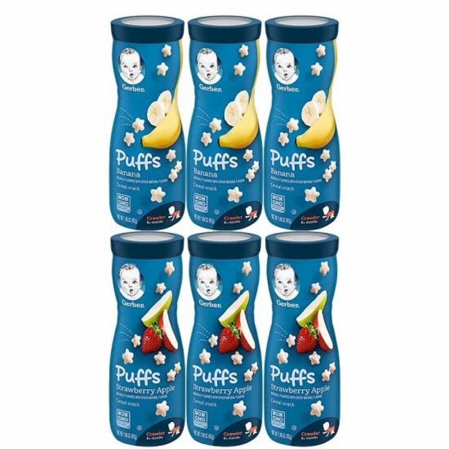 Nursing & Feeding * | Gerber Puffs Banana & Strawberry Cereal Snack Variety Pack W/3 Banana & 3 Strawberry Apple, 6 Ct Varies