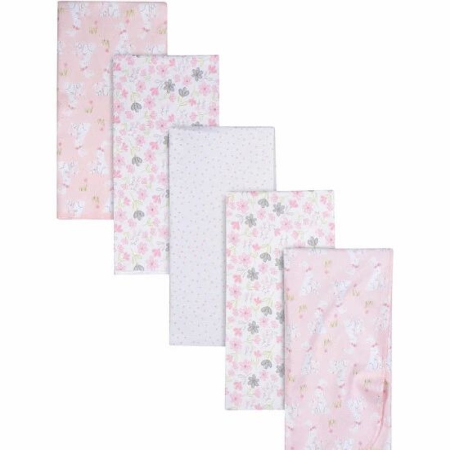 Bedding & Decor * | Gerber 5-Pack Bunny Flannel Blankets In Pink