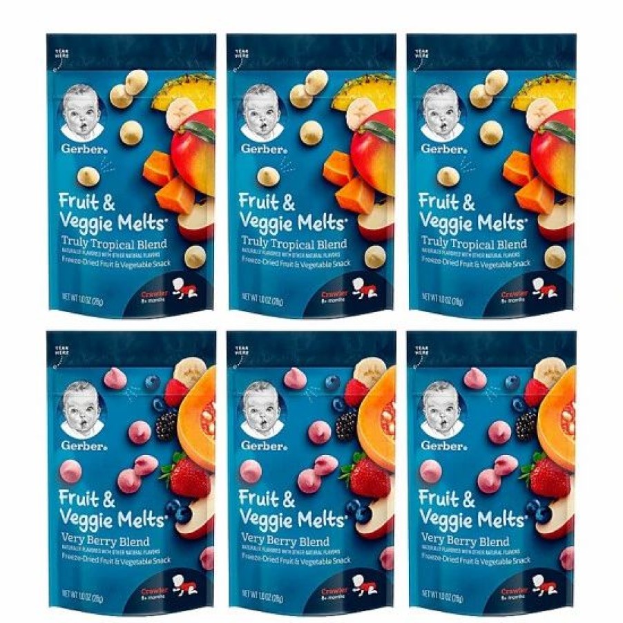 Nursing & Feeding * | Gerber Fruit & Veggie Melts Snack Variety Pack, 3 Very Berry Blend And 3 Truly Tropical Blend, 6-Ct Varies