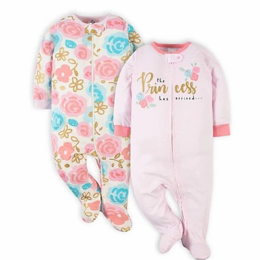 Clothing & Accessories * | Gerber Preemie 2-Pack Princess Sleep 'N Play Footies In Pink