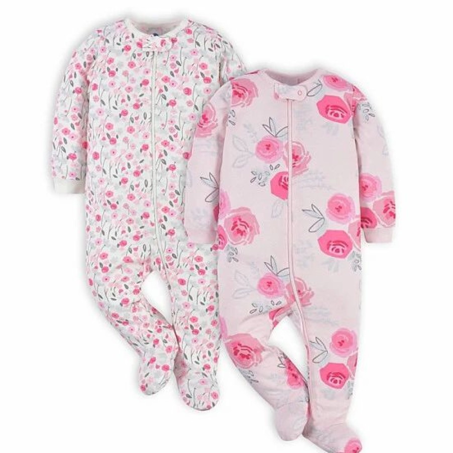 Clothing & Accessories * | Gerber 2-Pack Roses Sleep 'N Plays In Pink