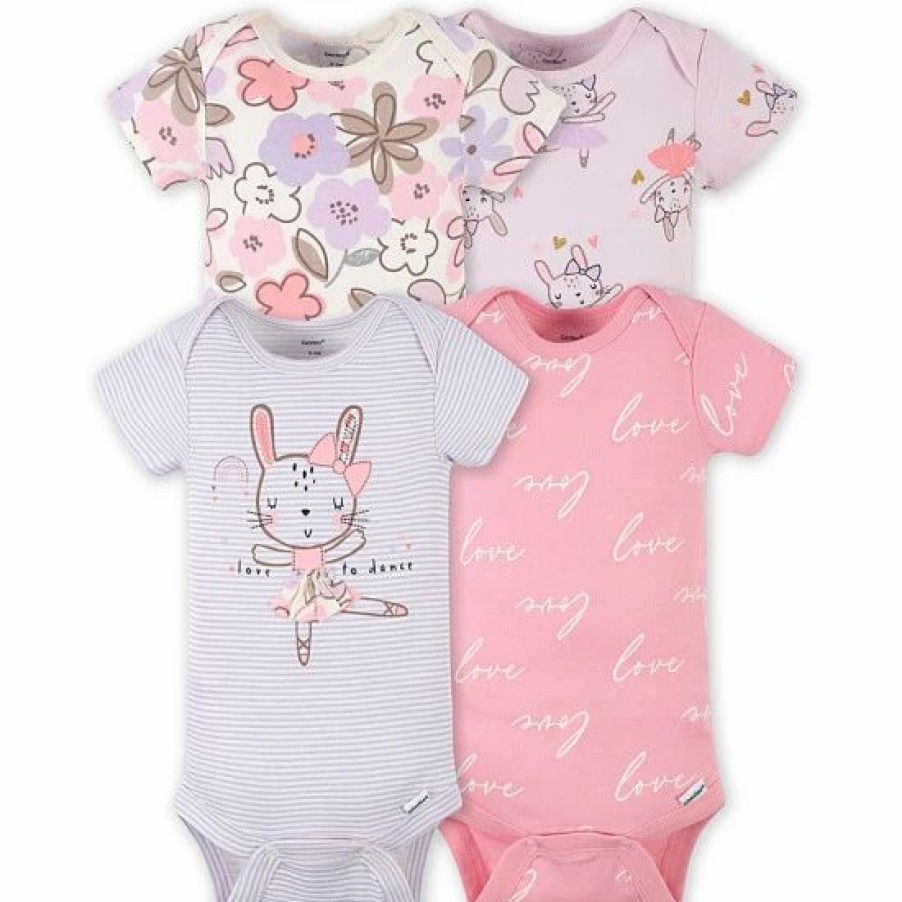 Clothing & Accessories * | Gerber Onesies 4-Pack Bunny Bodysuits In Purple