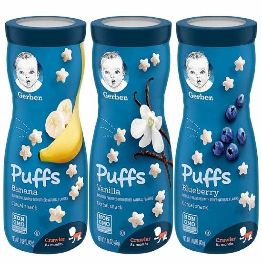 Nursing & Feeding * | Gerber Puffs Cereal Snack Variety Pack, 1 Banana, 1 Vanilla, 1 Blueberry, 3 Ct Varies