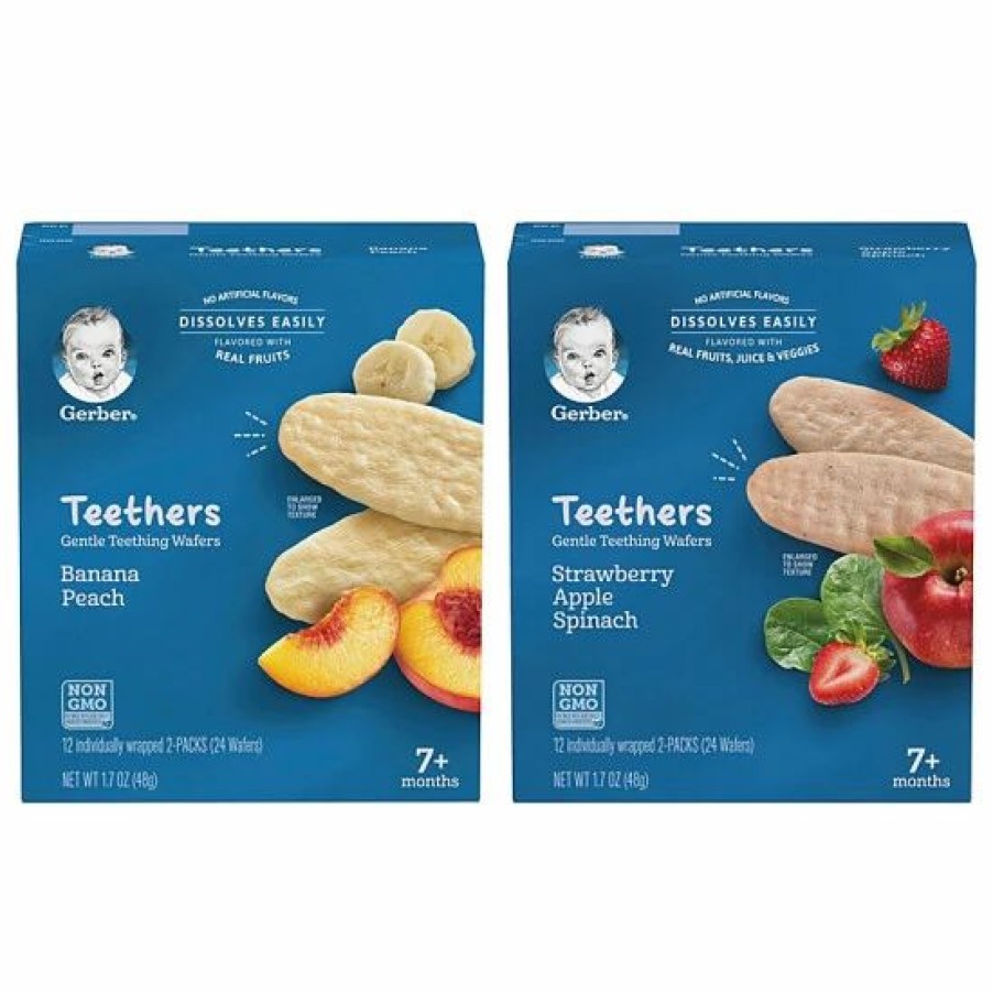 Nursing & Feeding * | Gerber Teethers Variety Pack, 1 Banana Peach, 1 Strawberry Apple Spinach, 2 Ct Varies