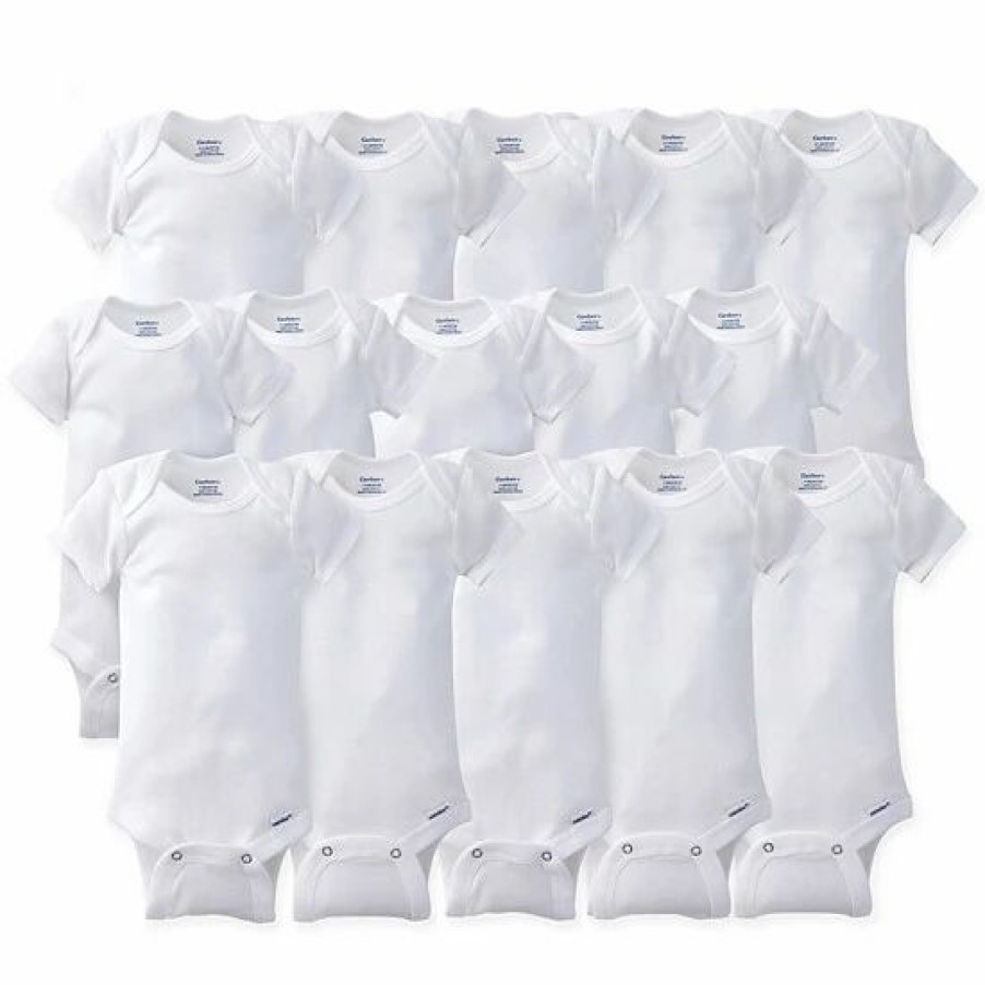 Clothing & Accessories * | Gerber Onesies Brand Size 0-9M 15-Pack Short Sleeve Bodysuits In White