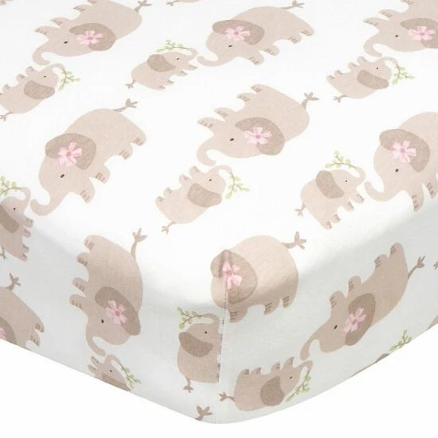 Bedding & Decor * | Gerber Elephants Fitted Crib Sheet In White