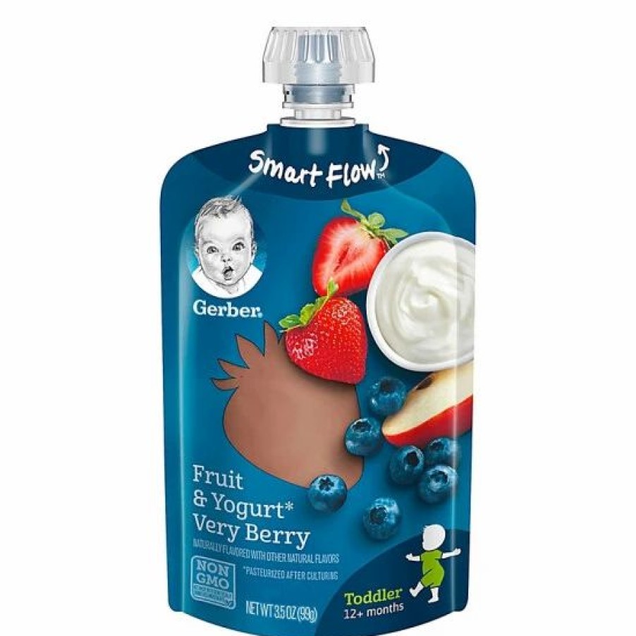 Nursing & Feeding * | Gerber 3.5 Fl. Oz. Smart Flow Toddler Food Pouch With Fruit And Yogurt Very Berry No Color