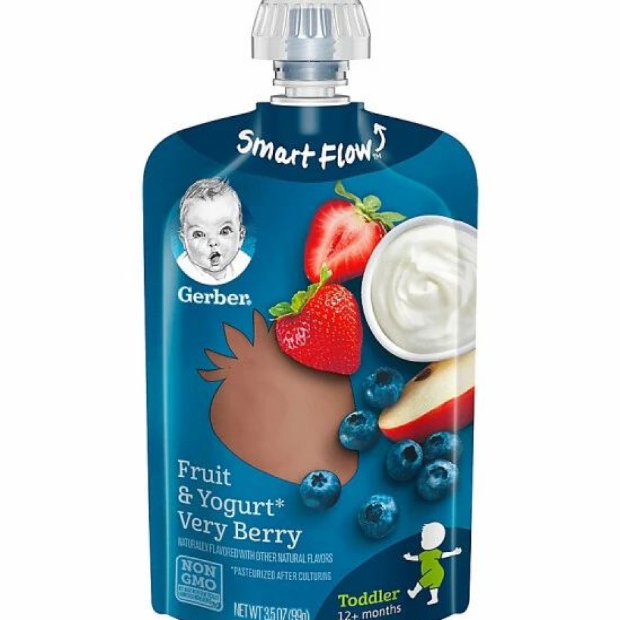 Nursing & Feeding * | Gerber 3.5 Fl. Oz. Smart Flow Toddler Food Pouch With Fruit And Yogurt Very Berry No Color