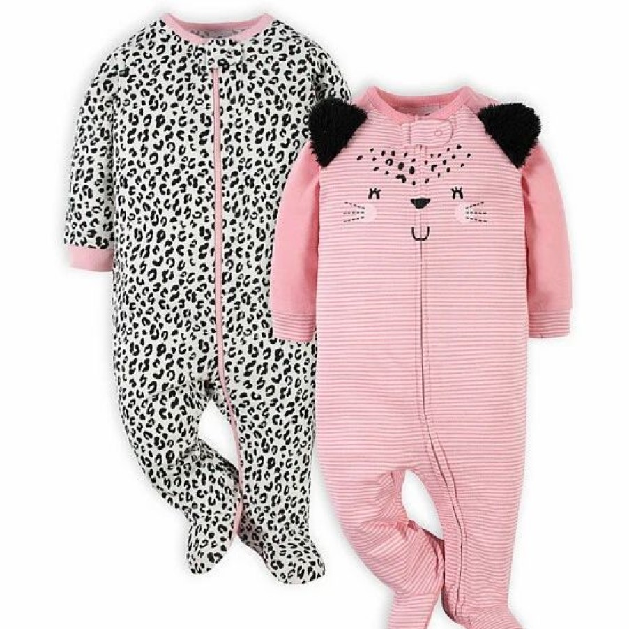 Clothing & Accessories * | Gerber Preemie 2-Pack Leopard Sleep 'N Play Footies In Pink