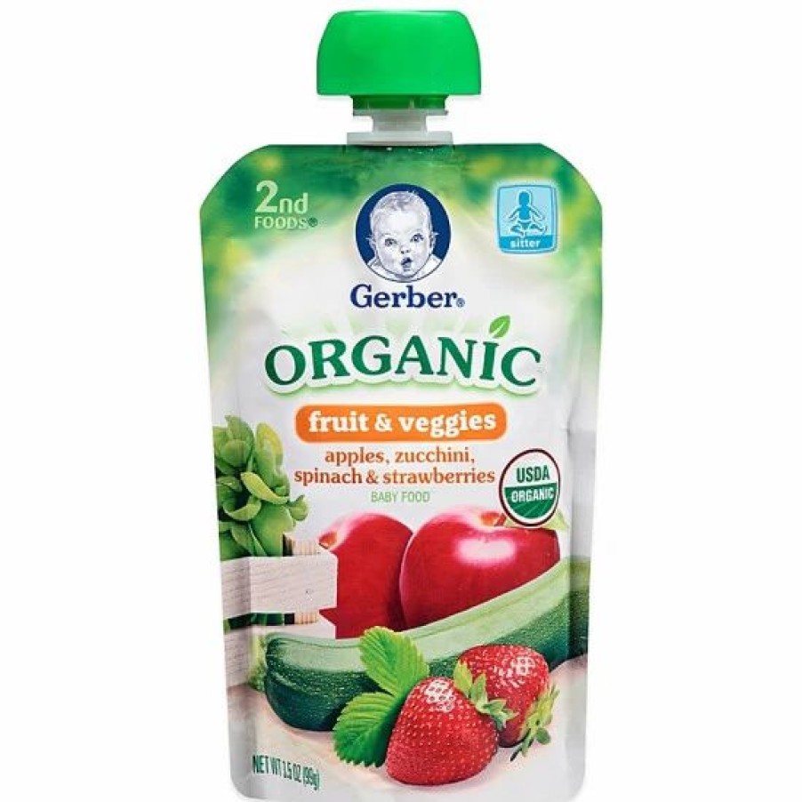 Nursing & Feeding * | Gerber 2Nd Foods Organic Fruit & Veggies 3.5 Oz. Apples, Zucchini, Spinach & Strawberries Multi