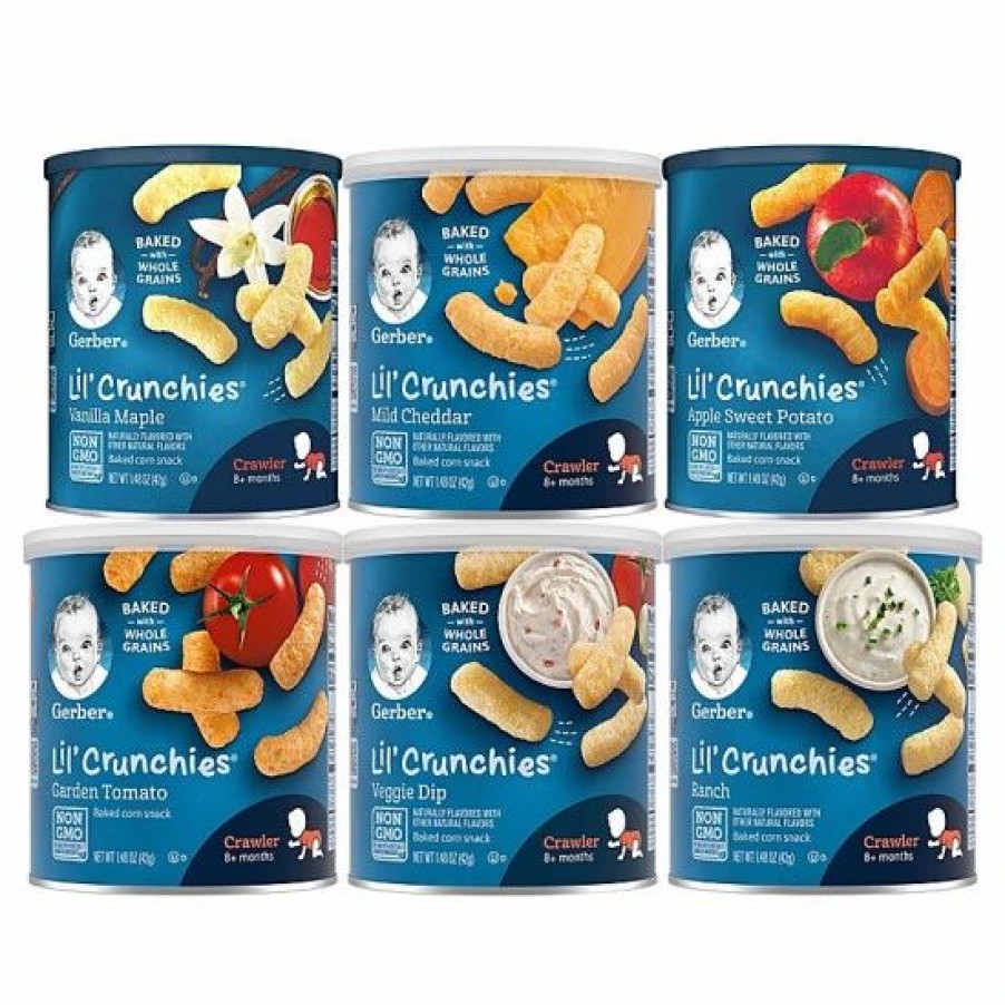 Nursing & Feeding * | Gerber Lil' Crunchies Variety Pack, 1 Cheddar, 1 Veggie, 1 Tomato, 1 Ranch, 1 Maple, 1 Apple & Sweet Potato, 6 Ct Varies