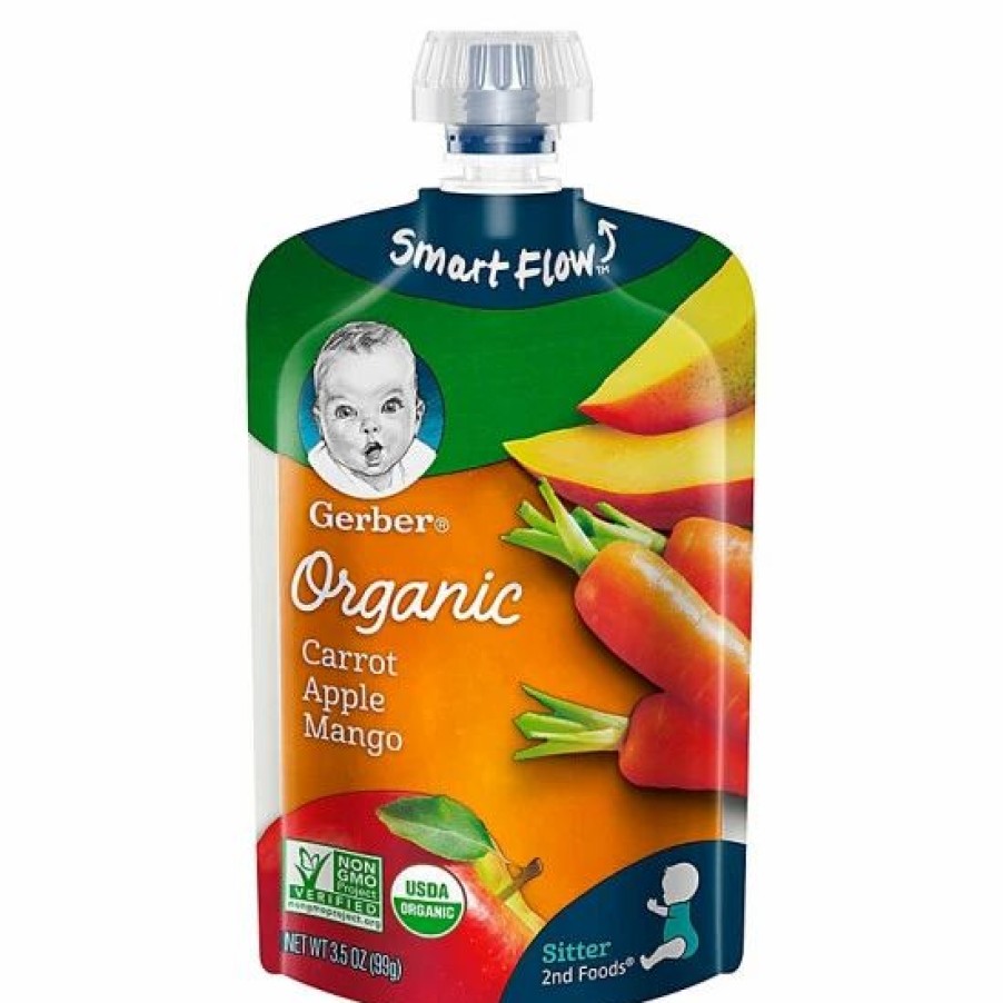 Nursing & Feeding * | Gerber 2Nd Foods Organic Carrots, Apples & Mangoes Puree Pouch 3.5 Oz.