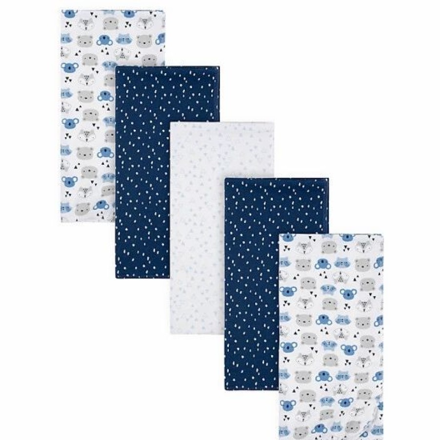 Bedding & Decor * | Gerber 5-Pack Critters Flannel Receiving Blankets In Blue