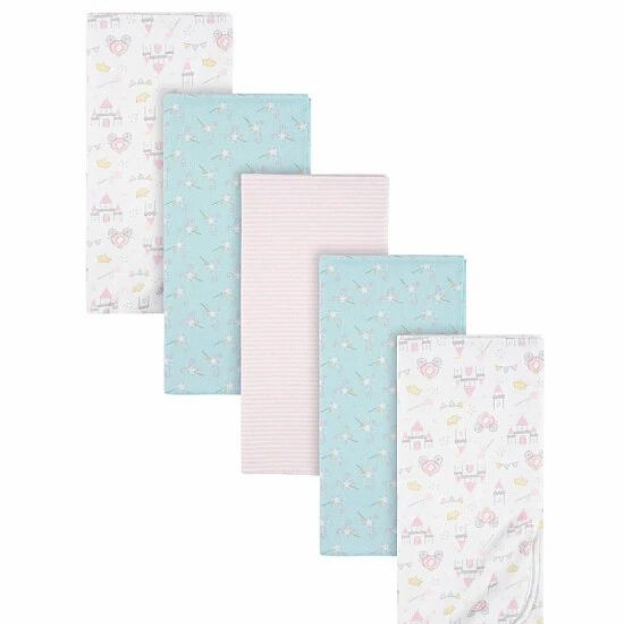 Bedding & Decor * | Gerber 5-Pack Princess Flannel Receiving Blankets In Pink