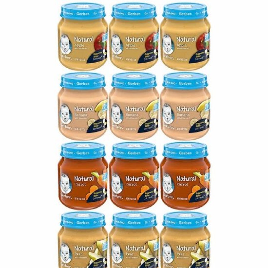 Nursing & Feeding * | Gerber Natural 1St Baby Foods Jars Variety Pack, 3 Apple, 3 Banana, 3 Carrot, 3 Pear, 12 Ct Varies