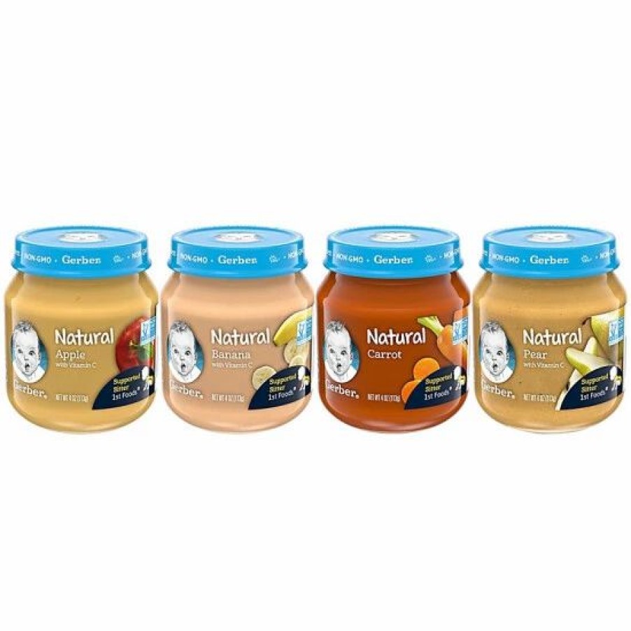 Nursing & Feeding * | Gerber Natural 1St Baby Foods Jars Variety Pack, 3 Apple, 3 Banana, 3 Carrot, 3 Pear, 12 Ct Varies