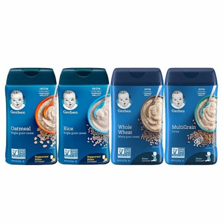 Nursing & Feeding * | Gerber Cereals Basic Flavor Variety Pack, 1 Oatmeal, 1 Rice, 1 Whole Wheat, 1 Multigrain, 4 Ct Varies