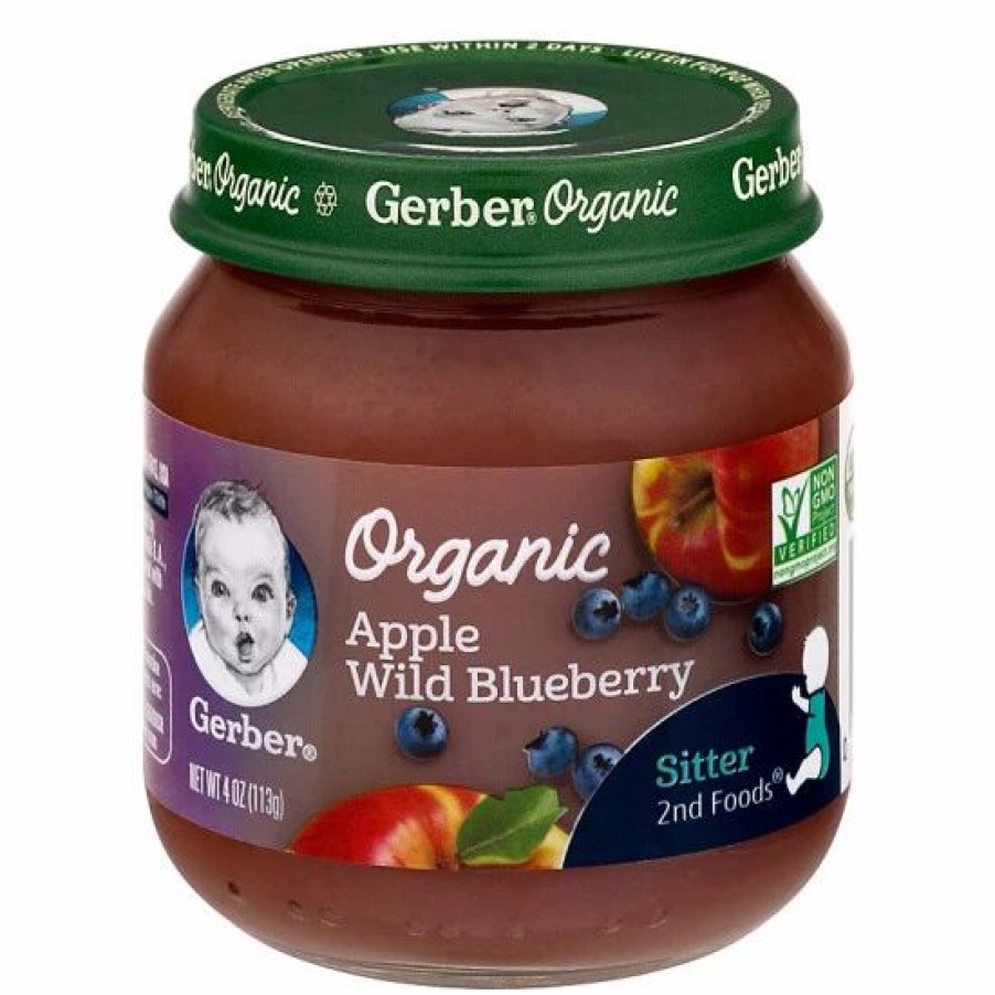 Nursing & Feeding * | Gerber 2Nd Foods 4 Oz. Organic Apple And Wild Blueberry Baby Food No Color