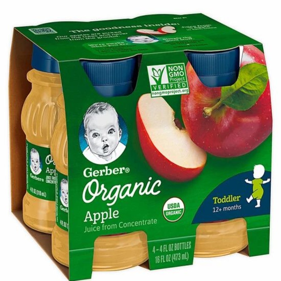 Nursing & Feeding * | Gerber 4-Pack 4 Fl. Oz. Organic Apple Juice No Color