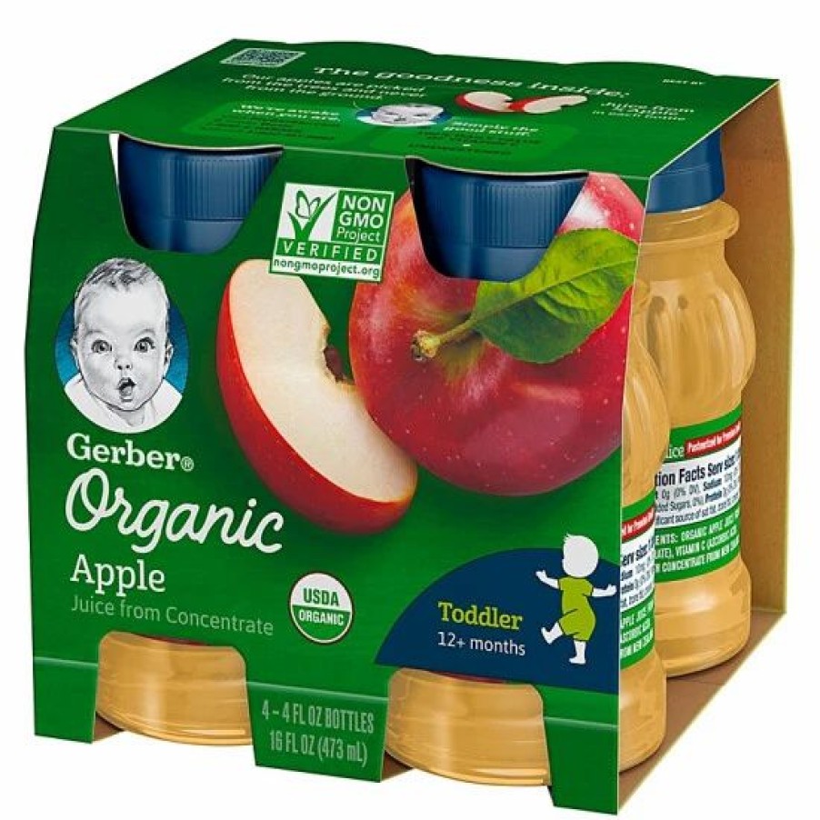 Nursing & Feeding * | Gerber 4-Pack 4 Fl. Oz. Organic Apple Juice No Color