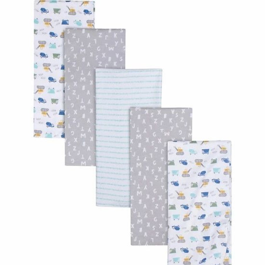 Bedding & Decor * | Gerber 5-Pack Trucks Flannel Blankets In White