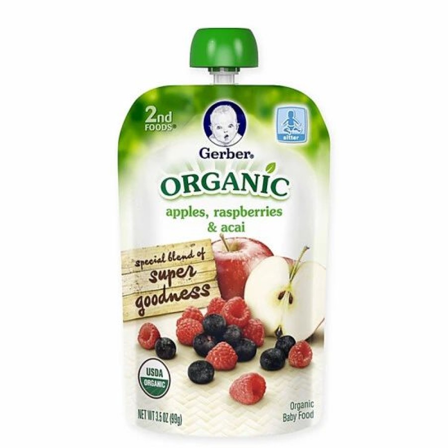 Nursing & Feeding * | Gerber 2Nd Foods Organic 3.5 Oz. Apples, Raspberries And Acai No Color