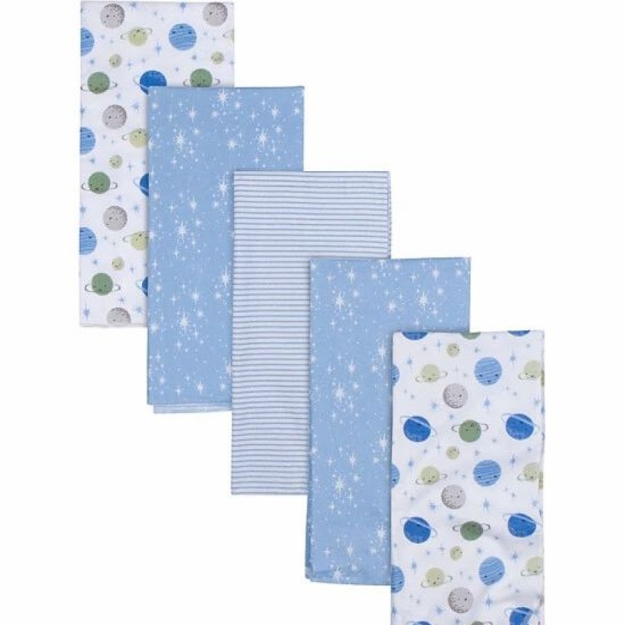 Bedding & Decor * | Gerber 5-Pack Space Flannel Blankets In Blue