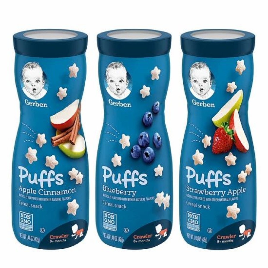 Nursing & Feeding * | Gerber Puffs Cereal Snacks Variety Pack, 1 Strawberry Apple, 1 Blueberry, 1 Apple Cinnamon, 3 Ct Varies