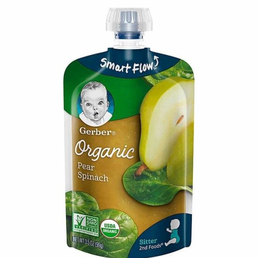 Nursing & Feeding * | Gerber 2Nd Foods Organic Pear & Spinach Puree Pouch 3.5 Oz. No Color