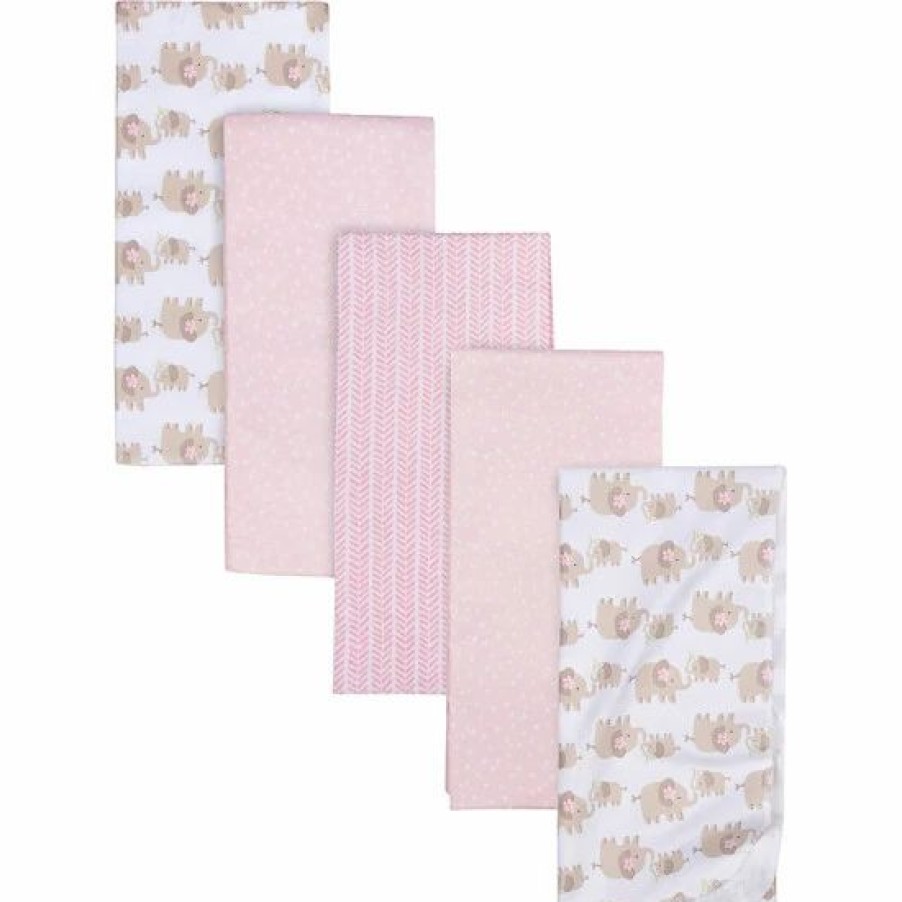 Bedding & Decor * | Gerber 5-Pack Elephants Flannel Blankets In Pink