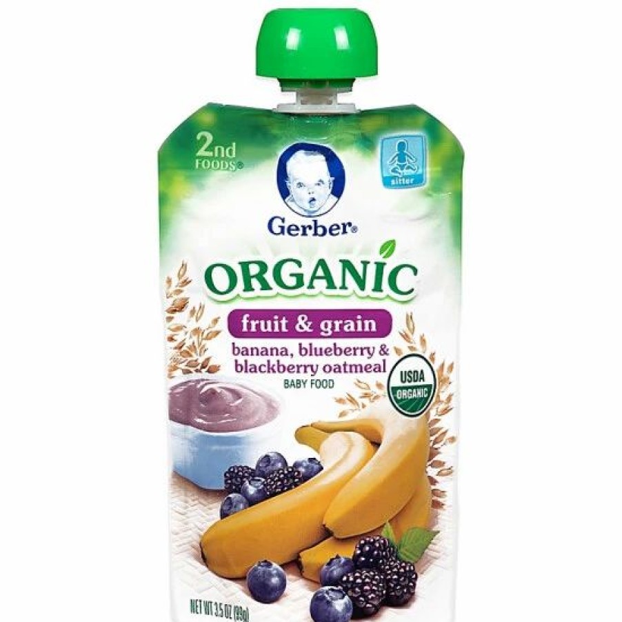 Nursing & Feeding * | Gerber 2Nd Foods Organic Fruit & Grain 3.5 Oz. Banana, Blueberry, Blackberry Oatmeal Multi