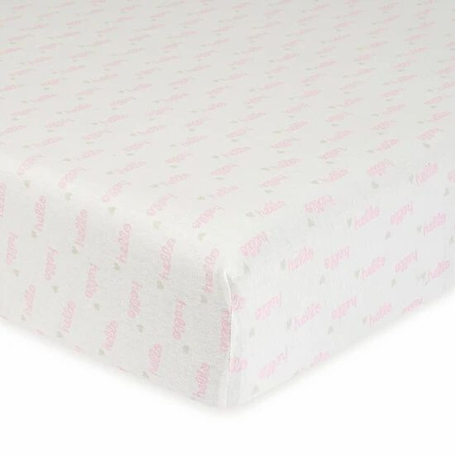 Bedding & Decor * | Gerber "Hello" Organic Cotton Fitted Crib Sheet In Pink/White White/Pink