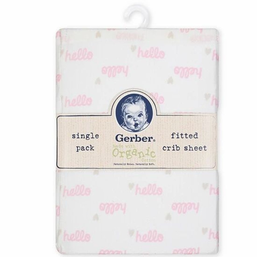 Bedding & Decor * | Gerber "Hello" Organic Cotton Fitted Crib Sheet In Pink/White White/Pink